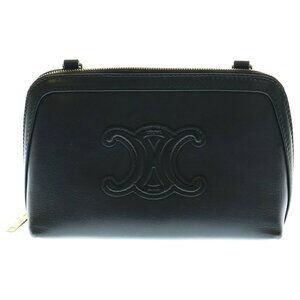 Celine Cuir Triomphe Chain Shoulder Bag Black Leather RED